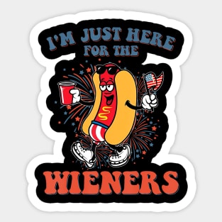 Hot Dog I'm Just Here For The Wieners 4Th Of July Sticker